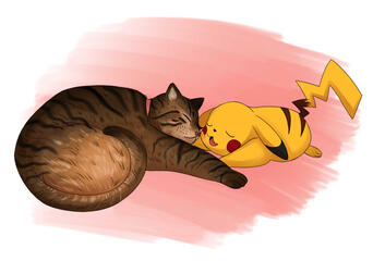 Cat Mango and Pikachu